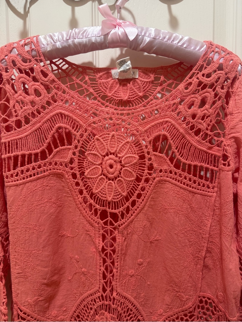 Crochet Lace Detail Coral Women's Top